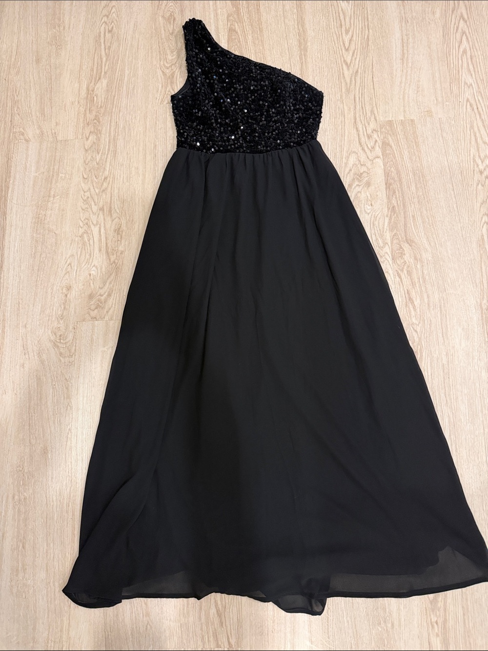 One-Shoulder Black Sequin Evening Gown
